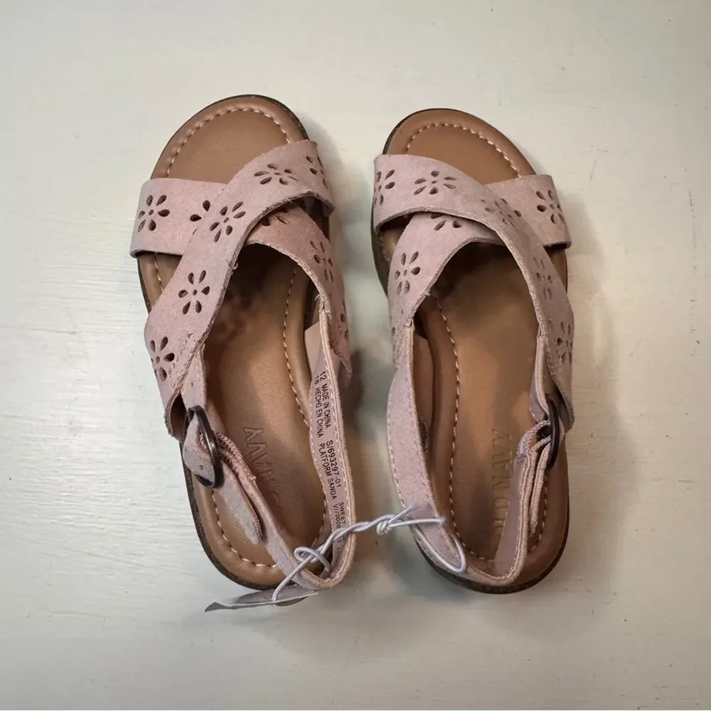 Old Navy Girls Ankle Strap Flower  Design Sweet Pink Platform Sandals Sz 12